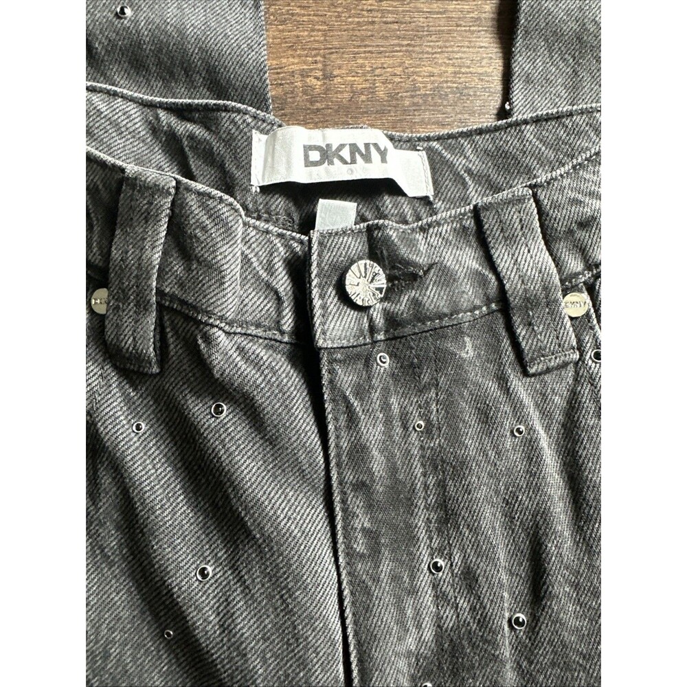 DKNY Jeans Womens Trendy High-Rise Rhinestone Wide-Leg Jeans Washed Noir Gray 25 - Picture 11 of 15